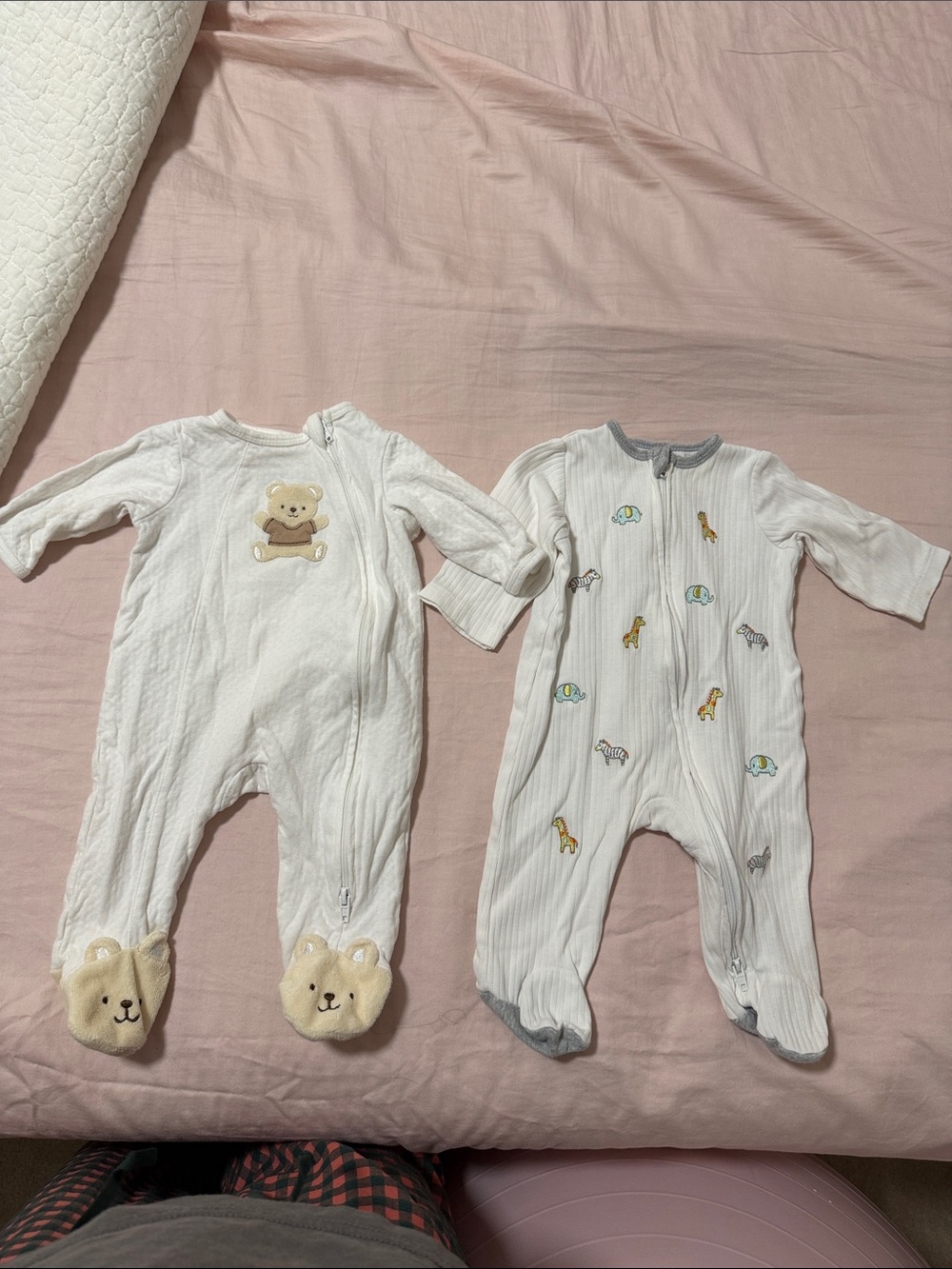Little Me 2 pack White & Light Gray Baby One-Piece Sleepers with Animal Accent
